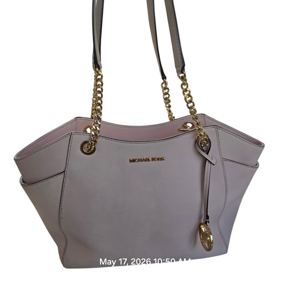 Michael Kors Jet Set Chain Tote Bag Light Pink Saffiano Leather Shoulder Purse *